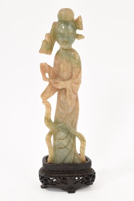 Lot 718 - Chinese carved jade figure of a courtesan, 15.5cm high, raised on carved stand