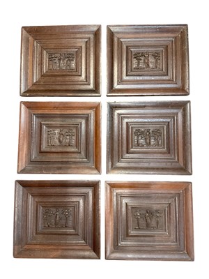 Lot 720 - Set of six 17th century relief carved oak panels, probably Flemish