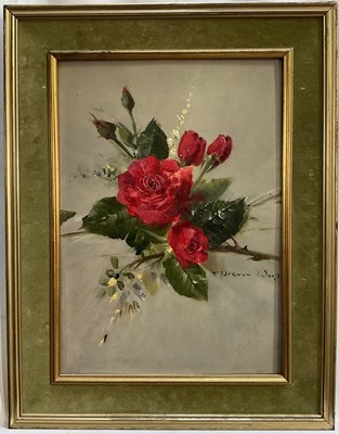 Lot 1091 - *Vernon de Beauvoir Ward (1905-1985) oil on canvas board - Still Life Red Roses, signed, 35cm x 25cm, framed