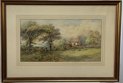 Lot 1093 - English School, 19th century, watercolour - A Rural Landscape, 'View at Moseley', 27cm x 51cm, in glazed gilt frame