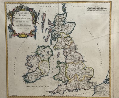 Lot 1156 - Robert de Vaugondy and Nicholas Sanson - 'Britannicae Insulae': map of the British Isles, engraving, 1750, with hand colouring, 50cm x 61cm, in glazed frame