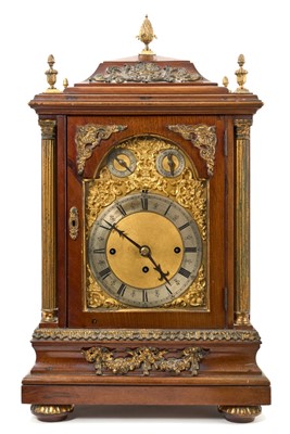 Lot 674 - Good mahogany bracket clock with brass arch dial in the 18th century manner striking on 8 bells