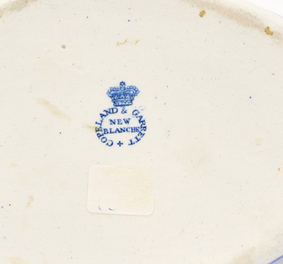 Lot 78 - Unusual pair of Copeland & Garrett blue and white transfer printed male and female urinals, circa 1840, in the Spode Tower pattern, 30cm and 32cm long