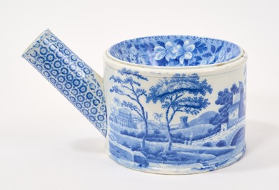 Lot 80 - Early 19th century blue and white Spode spittoon, printed in the Tower pattern, 'Spode' stamp to base, 17.5cm across including handle