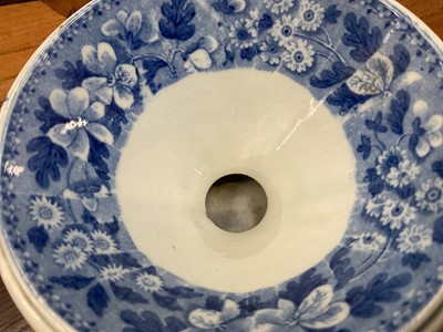 Lot 80 - Early 19th century blue and white Spode spittoon, printed in the Tower pattern, 'Spode' stamp to base, 17.5cm across including handle