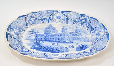 Lot 83 - Large early 19th century blue and white platter printed with a view of St. Paul's Cathedral, 54cm wide