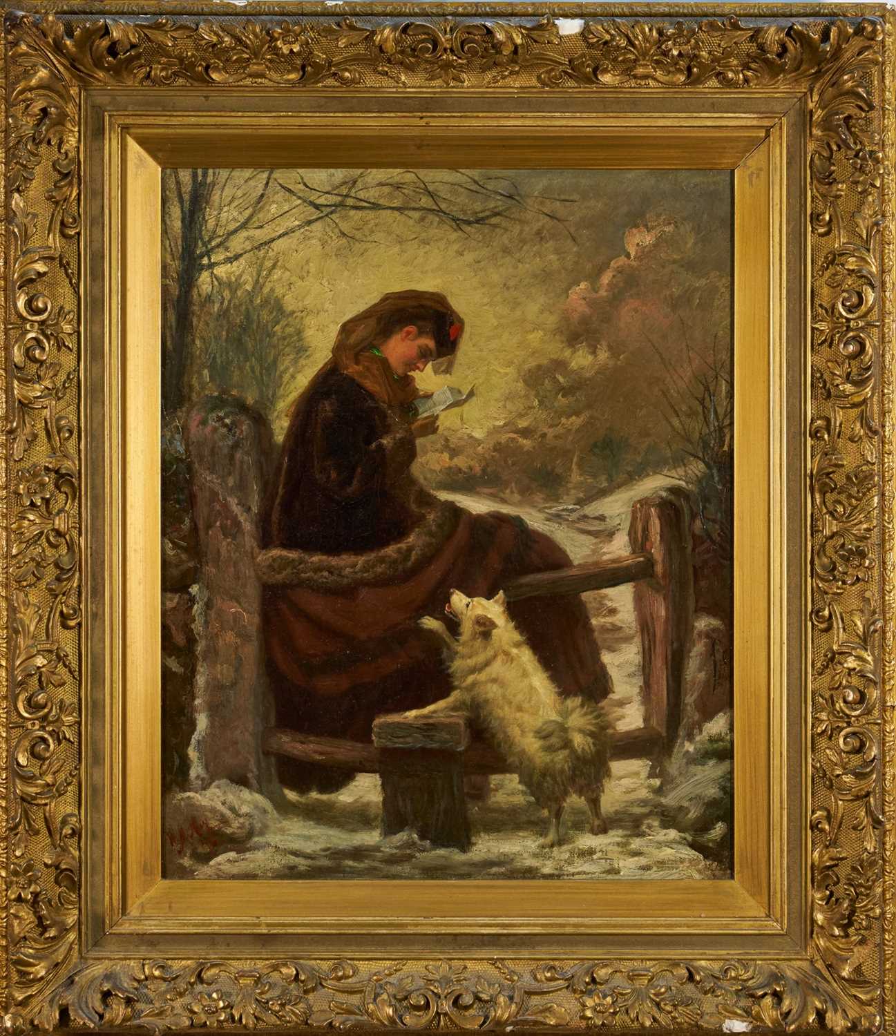 Lot 1137 - Victorian English School oil on canvas - 'A Winter Letter', indistinctly signed and dated, 54cm x 43cm, in gilt frame