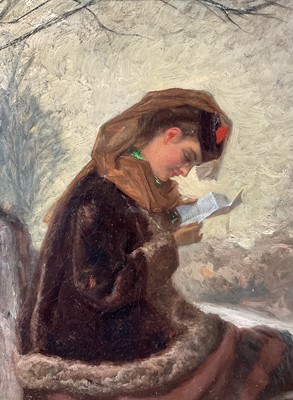 Lot 1137 - Victorian English School oil on canvas - 'A Winter Letter', indistinctly signed and dated, 54cm x 43cm, in gilt frame