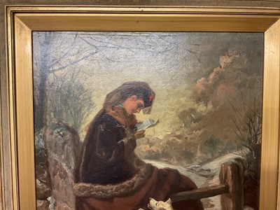 Lot 1137 - Victorian English School oil on canvas - 'A Winter Letter', indistinctly signed and dated, 54cm x 43cm, in gilt frame