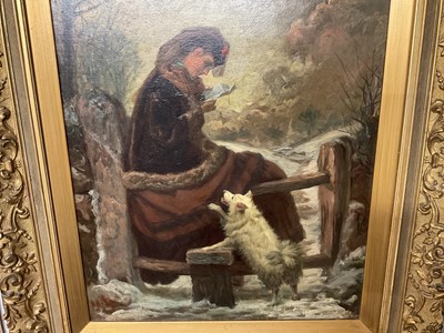 Lot 1137 - Victorian English School oil on canvas - 'A Winter Letter', indistinctly signed and dated, 54cm x 43cm, in gilt frame