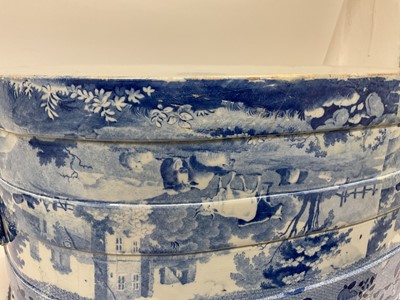 Lot 87 - Rare early 19th century blue and white foot bath, printed with Llanthony Abbey, Monmouthshire, alongside various castle ruin prints and a pineapple border, titled stamp mark to base with additio...