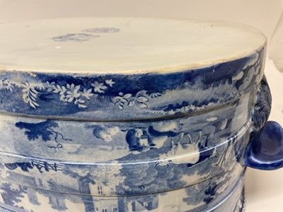 Lot 87 - Rare early 19th century blue and white foot bath, printed with Llanthony Abbey, Monmouthshire, alongside various castle ruin prints and a pineapple border, titled stamp mark to base with additio...