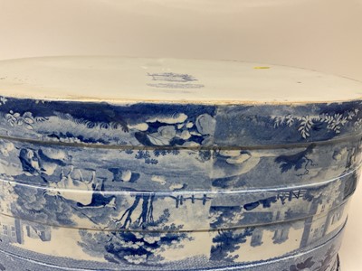 Lot 87 - Rare early 19th century blue and white foot bath, printed with Llanthony Abbey, Monmouthshire, alongside various castle ruin prints and a pineapple border, titled stamp mark to base with additio...