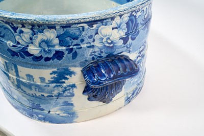 Lot 87 - Rare early 19th century blue and white foot bath, printed with Llanthony Abbey, Monmouthshire, alongside various castle ruin prints and a pineapple border, titled stamp mark to base with additio...