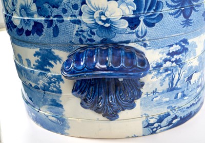 Lot 87 - Rare early 19th century blue and white foot bath, printed with Llanthony Abbey, Monmouthshire, alongside various castle ruin prints and a pineapple border, titled stamp mark to base with additio...