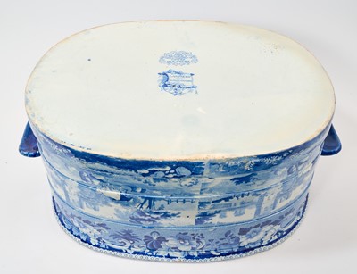 Lot 87 - Rare early 19th century blue and white foot bath, printed with Llanthony Abbey, Monmouthshire, alongside various castle ruin prints and a pineapple border, titled stamp mark to base with additio...