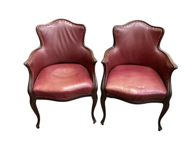 Lot 1351 - Pair of mahogany library tub armchairs standing on cabriole legs