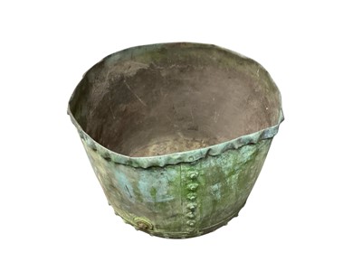 Lot 1441 - Large antique riveted copper with flared rim