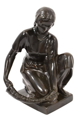 Lot 691 - Asta Lilbaek (1895-1972) bronze sculpture, Girl with horn