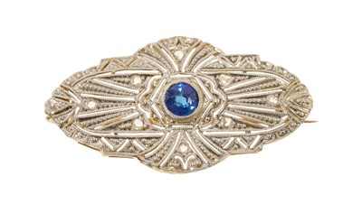 Lot 512 - Art Deco diamond and sapphire plaque brooch