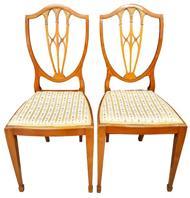 Lot 1395 - Pair of early 20th century solid satinwood salon chairs, purchased at The Sale of Hylands House contents sale 1964, The Estate of Mrs Hanbury