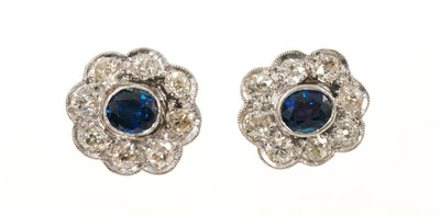 Lot 513 - Pair sapphire and diamond earrings
