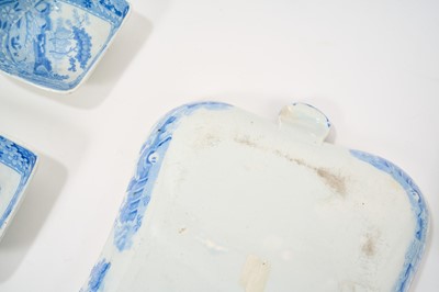 Lot 94 - Early 19th century Spode blue and white twin-handled pickle set / hors d'oeuvre dish, of shaped square form, printed with the Castle pattern, with four dishes and central divider, 28.5cm wide