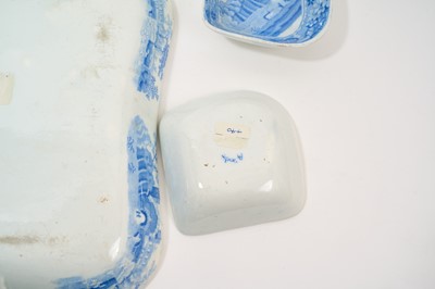 Lot 94 - Early 19th century Spode blue and white twin-handled pickle set / hors d'oeuvre dish, of shaped square form, printed with the Castle pattern, with four dishes and central divider, 28.5cm wide