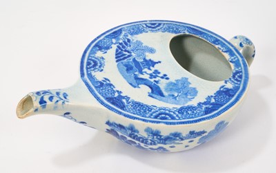 Lot 95 - Early 19th century pair of Spode blue and white invalid feeder/s, one printed with Queen Charlotte, the other with the Tower pattern, both with stamped marks, 18.5cm and 20cm across