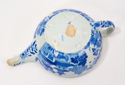 Lot 95 - Early 19th century pair of Spode blue and white invalid feeder/s, one printed with Queen Charlotte, the other with the Tower pattern, both with stamped marks, 18.5cm and 20cm across