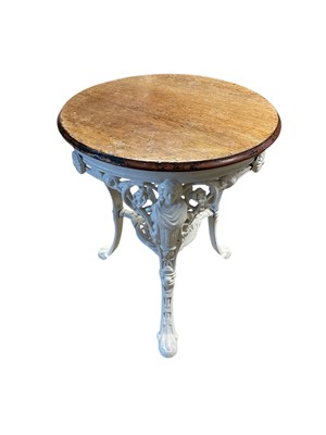 Lot 1443 - Victorian iron pub table with circular mahogany top