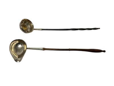 Lot 334 - 18th century silver sauce toddy ladle with mahogany turned handle, and one other