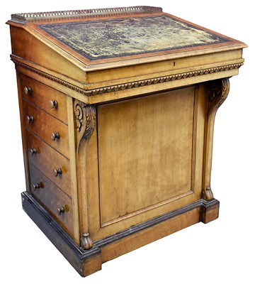 Lot 1355 - Regency period birds-eye maple gentleman's library davenport with sliding top