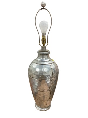 Lot 5052 - Modernist lamp with riveted and hammered steel effect finish, total height 73cm