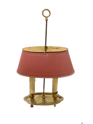 Lot 5053 - Two branch bouillotte lamp with adjustable metal shade, 43cm high