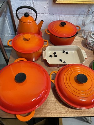 Lot 5065 - Group of Le Creuset pans and a kettle