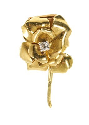 Lot 468 - 1950s French gold and diamond rose brooch, possibly Cartier