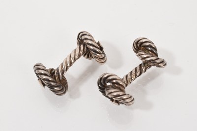 Lot 482 - Pair of Hermès silver (800 standard) cufflinks, with rope twist knots