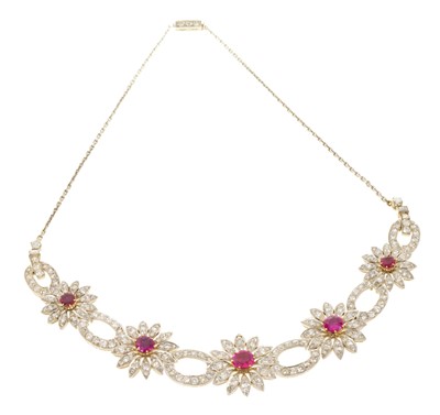 Lot 488 - Ruby and diamond necklace