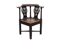 Lot 1284 - George III oak and elm corner chair with bowed...