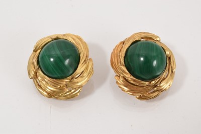 Lot 537 - Pair of Greek 18ct gold and malachite clip on earrings by Vourakis
