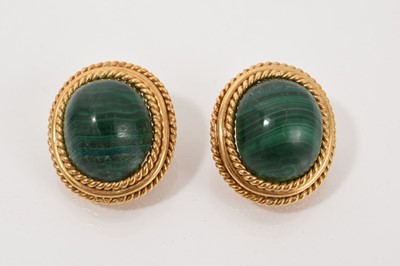 Lot 538 - Pair of Greek 18ct gold and malachite clip on earrings by Vourakis