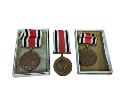 Lot 30 - Two George VI Special Constabulary Long Service medals named to Peter M. Storms and Sergt. Archibald H. Yeldon, both with boxes of issue, together with an Elizabeth II Special Constabulary Long...