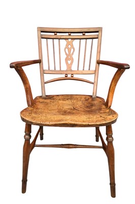 Lot 1347 - George III fruitwood and elm Mendlesham chair