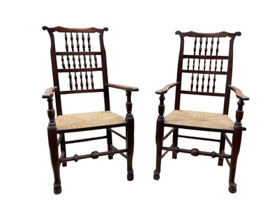 Lot 1384 - Set of eight late 18th /early 19th century Lancashire rush seated spindle back chairs</spa...