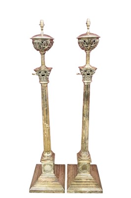 Lot 1370 - Impressive pair of silver plated floorstanding Corinthian column standard lamps