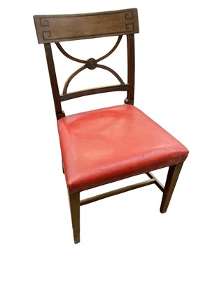 Lot 1364 - Set of seven Regency mahogany X-back dining chairs, with red upholster...
