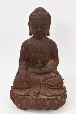 Lot 876 - Large old cast iron figure of Buddha, 34 cm high