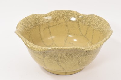 Lot 138 - Large Chinese crackle glaze porcelain bowl with shaped rim, impressed mark to base