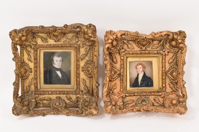 Lot 873 - Pair early 19th century portrait miniatures on ivory in gilt frames